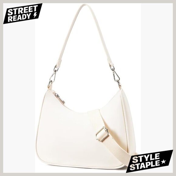 Handbags - Small Nylon Crescent Shoulder Bag, 2-in-1 Crossbody, Adjustable Straps